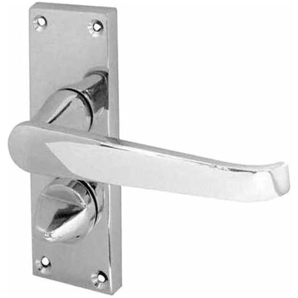 Frelan - Straight Door Handles On Short Backplate - Bathroom Privacy - Polished Chrome - JV31PRPC - Choice Handles
