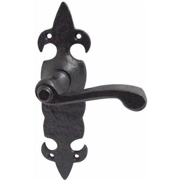 Frelan - Fleur De Lys Door Handles On Backplate - Latch - Black Antique - JAB501 - Choice Handles