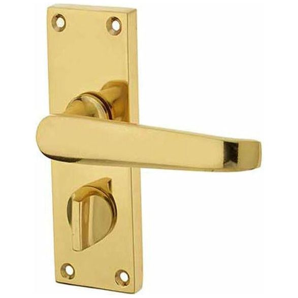 Frelan - Straight Door Handles On Short Backplate - Bathroom Privacy - Polished Brass - JV31PRPB - Choice Handles