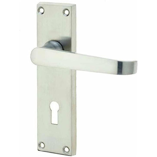 Frelan - Straight Door Handles On Backplate - Lever Lock  - Satin Chrome - JV30SC - Choice Handles