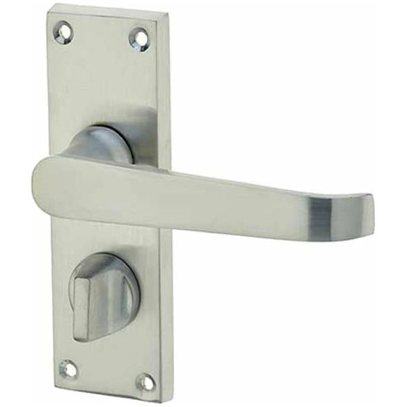 Frelan - Straight Door Handles On Short Backplate - Bathroom Privacy - Satin Chrome - JV31PRSC - Choice Handles