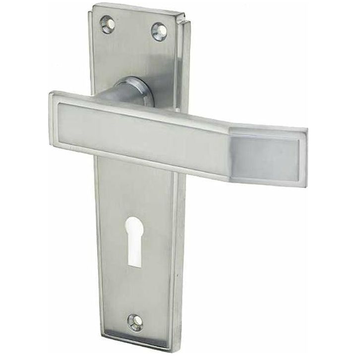 Frelan - Art Deco Door Handles On Backplate - Lever Lock - Satin Chrome - JV253SC - Choice Handles