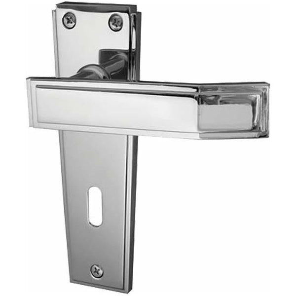 Frelan - Art Deco Door Handles On Backplate - Lever Lock - Polished Chrome - JV253PC - Choice Handles