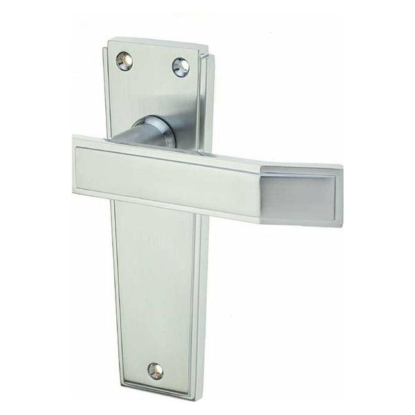 Frelan - Art Deco Door Handles On Backplate - Latch - Satin Chrome - JV254SC - Choice Handles