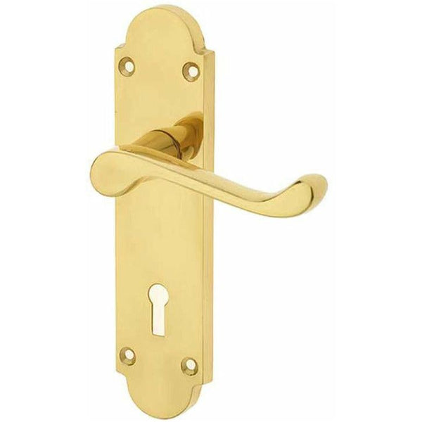 Frelan - Epsom Door Handles On Backplate - Lever Lock - Polished Brass - JV250PB - Choice Handles