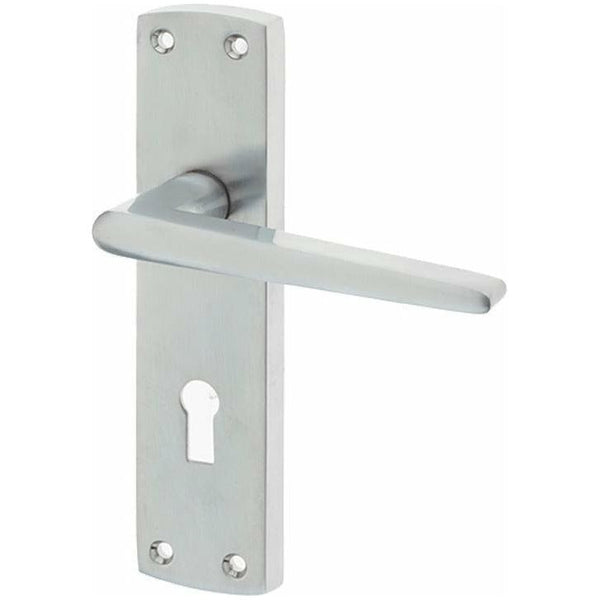 Frelan - Bray Suite Door Handles On Backplate - Lever Lock - Satin Chrome - JV390SC - Choice Handles