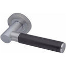 Frelan - Paja Ascot Black Leather Door Handles On Round Rose - Satin Chrome - JV4010SC - Choice Handles