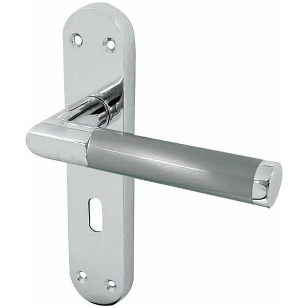 Frelan - Twin Door Handles On Backplate - Lever Lock - Dual Finish - Polished Chrome & Satin Chrome - JV436PCSC - Choice Handles