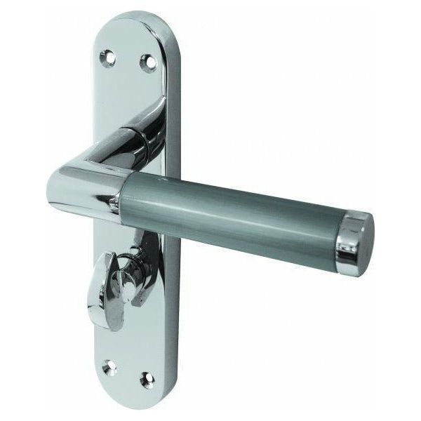 Frelan - Twin Door Handles On Backplate - Bathroom - Dual Finish - Polished Chrome & Satin Chrome - JV438PCSC - Choice Handles