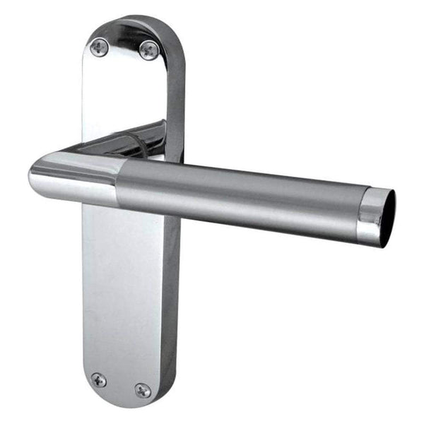 Frelan - Twin Door Handles On Backplate - Latch - Dual Finish - Polished Chrome & Satin Chrome - JV437PCSC - Choice Handles