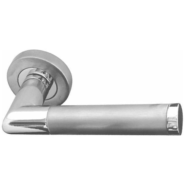 Frelan - Mitred Door Handles On Round Rose, Dual Finish - Polished Chrome & Satin Chrome - JV435PCSC - Choice Handles