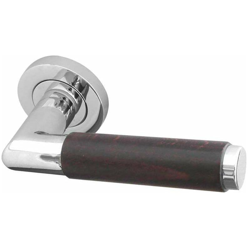 Frelan - Cuba Dark Wood Door Handles On Round Rose  - Polished Chrome - JV455DPC - Choice Handles