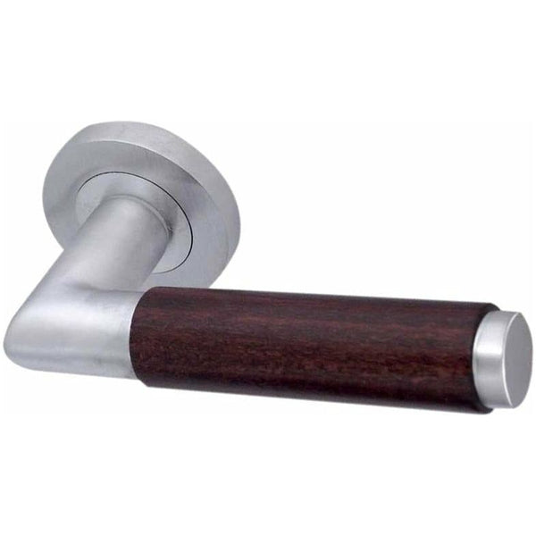 Frelan- Cuba Dark Wood Door Handles On Round Rose  - Satin Chrome - JV455DSC - Choice Handles