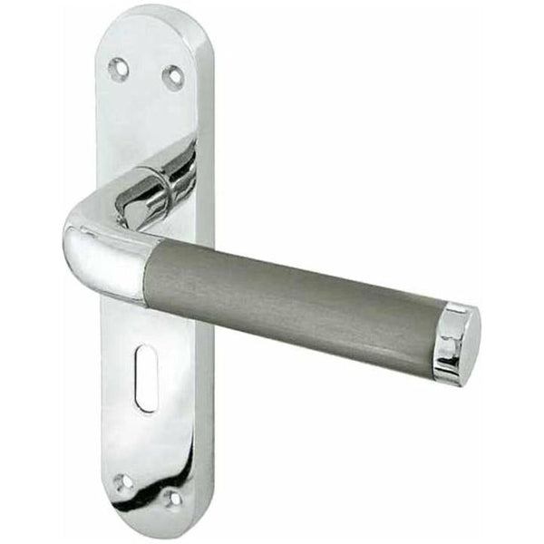 Frelan - Twin Door Handles On Backplate - Lever Lock - Dual Finish - Polished Chrome & Satin Chrome - JV431PCSC - Choice Handles