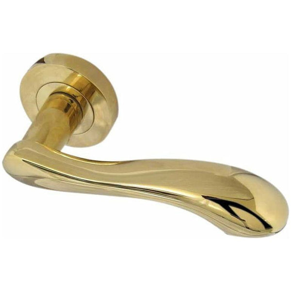 Frelan - Gamma Door Handles On Round Rose  - Polished Brass PVD - JV509PVD - Choice Handles