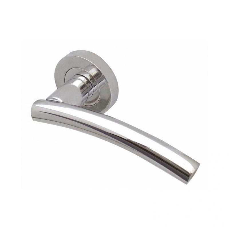 Frelan - Curve Door Handles On Round Rose  - Polished Chrome - JV520PC - Choice Handles