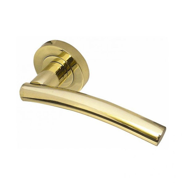 Frelan - Curve Door Handles On Round Rose  - Polished Brass PVD - JV520PVD - Choice Handles