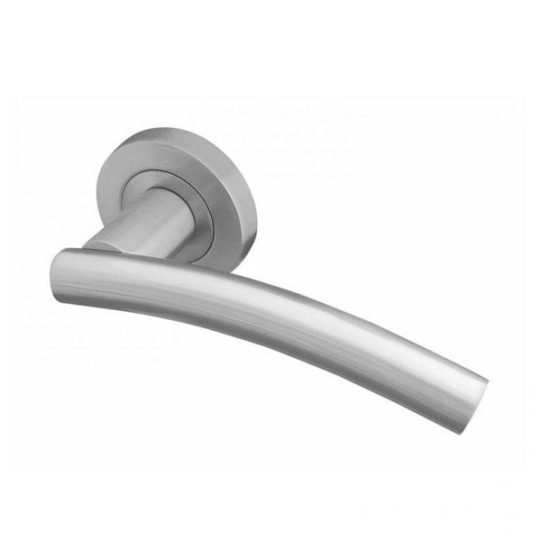 Frelan - Curve Door Handles On Round Rose  - Satin Chrome  - JV520SC - Choice Handles