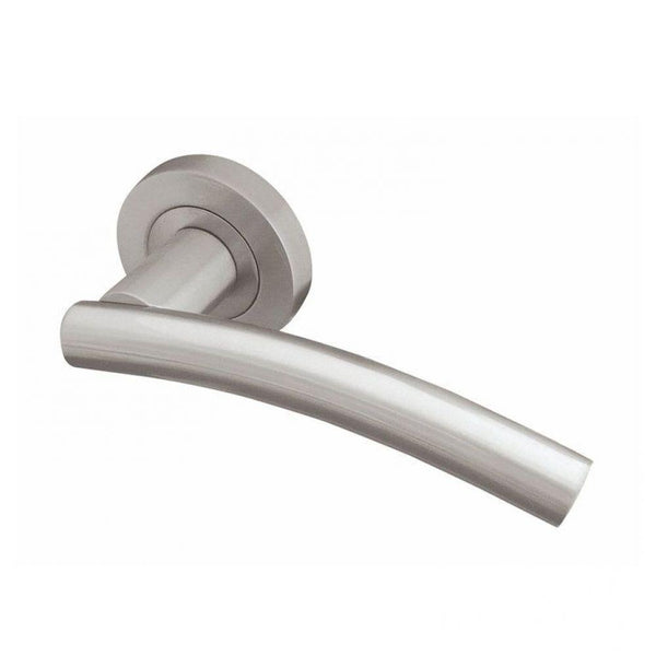 Frelan - Curve Door Handles On Round Rose  - Satin Nickel  - JV520SN - Choice Handles