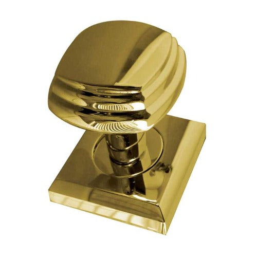 Frelan Hardware - Art Deco Square Moritce Door Knob On Rose  - Polished Brass - JV74PB - Choice Handles