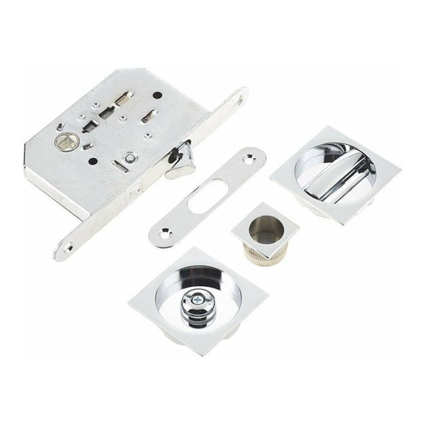 Frelan - Sliding Square Pocket Door Bathroom Lock Set (35mm - 38mm) - Polished Chrome - JV827PC - Choice Handles