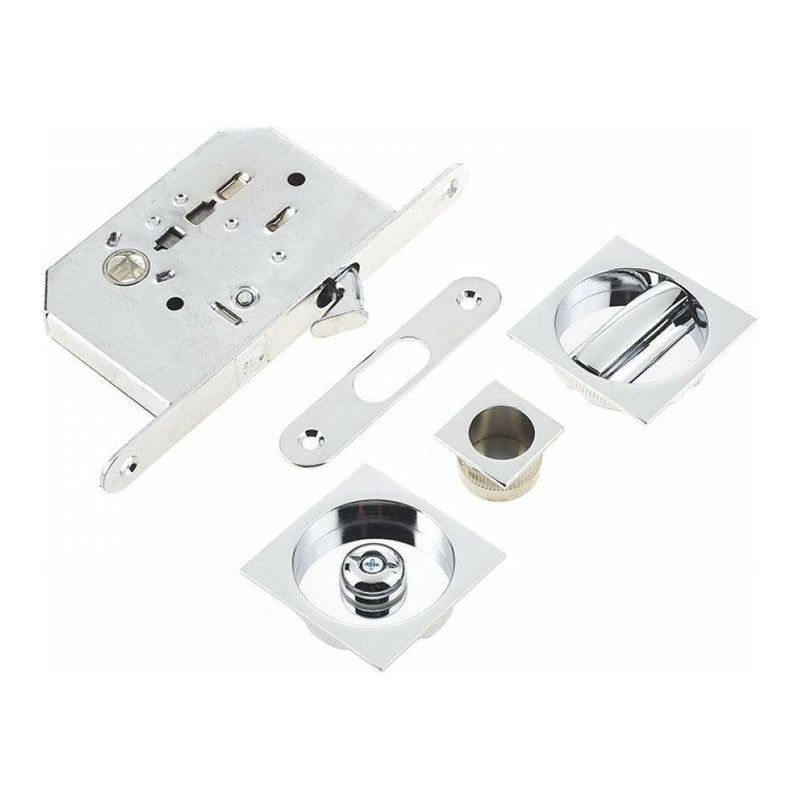 Frelan - Sliding Square Pocket Door Bathroom Lock Set (40mm - 45mm) - Polished Chrome - JV829PC - Choice Handles