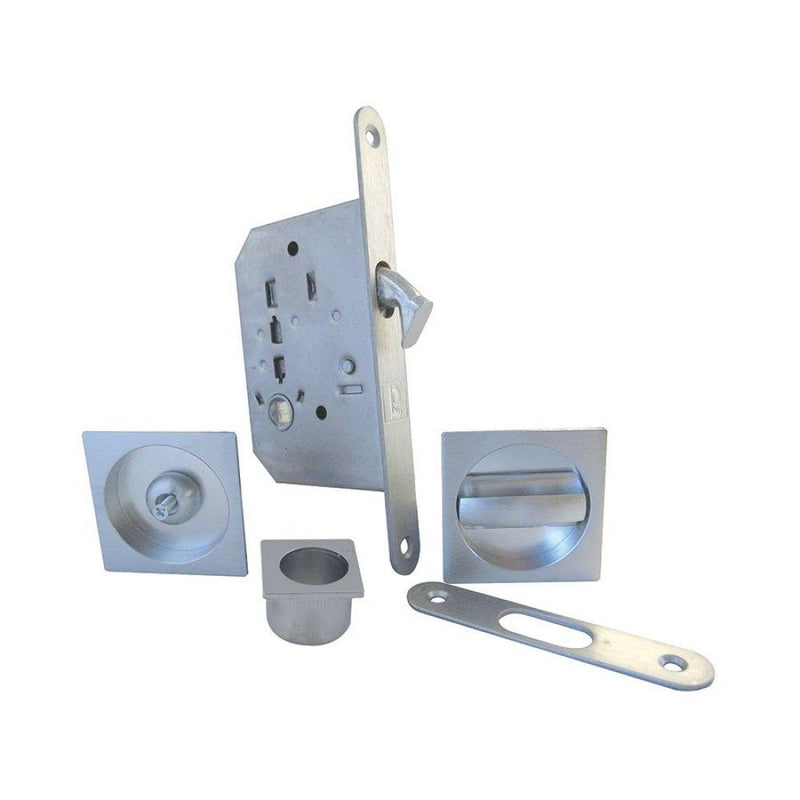Frelan - Sliding Square Pocket Door Bathroom Lock Set (40mm - 45mm) - Satin Chrome - JV829SC - Choice Handles