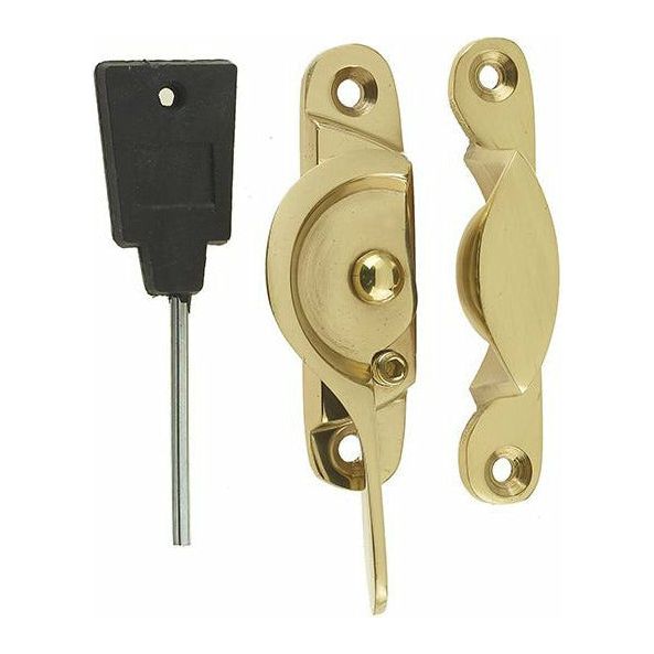 Frelan - Narrow Fitch Locking Sash Window Fastener - Polished Brass - JV89LPB - Choice Handles