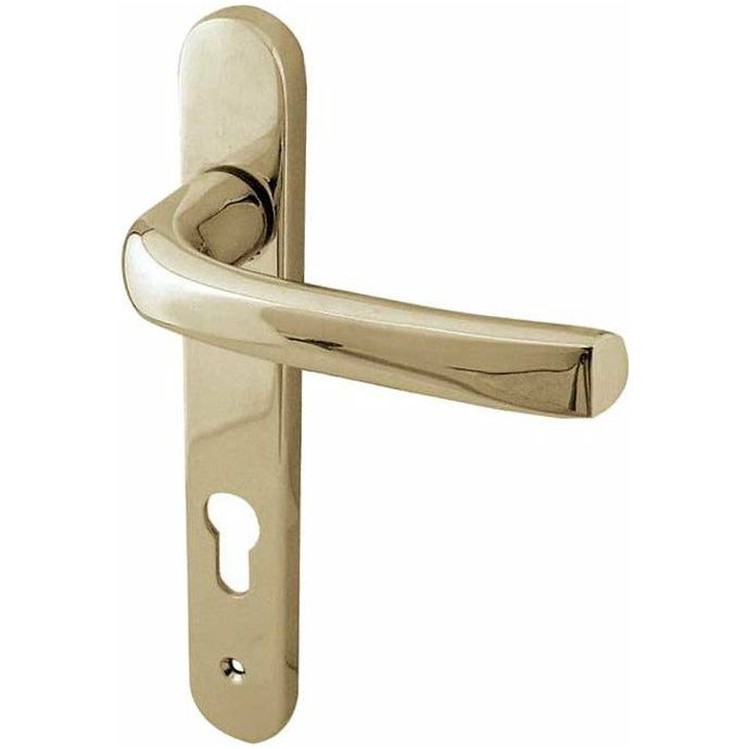 Frelan - PVCu Lever Door Handles (220mm Backplate - 92mm C/C Euro Lock) - PVD Polished Brass - JW70PVD - Choice Handles