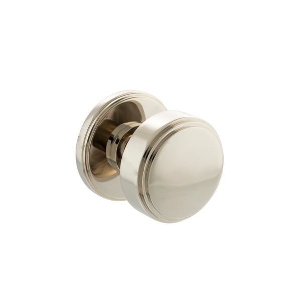 Millhouse Brass Boulton Solid Brass Stepped Mortice Knob on Concealed Fix Rose - Polished Nickel - MH350SMKPN - Choice Handles