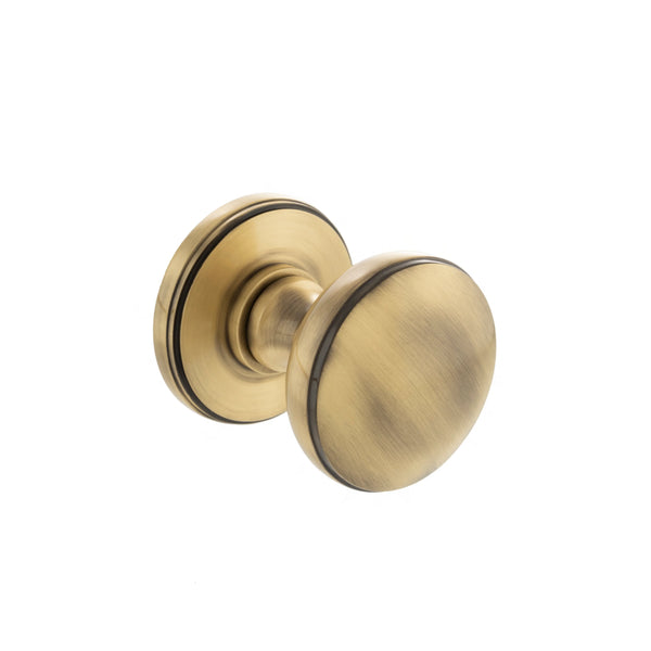 Millhouse Brass Edison Solid Brass Domed Mortice Knob on Concealed Fix Rose - Antique Brass - MH400DMKAB - Choice Handles