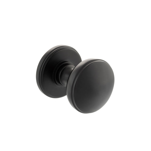 Millhouse Brass Edison Solid Brass Domed Mortice Knob on Concealed Fix Rose - Matt Black - MH400DMKMB - Choice Handles