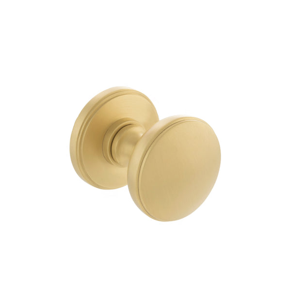Millhouse Brass Edison Solid Brass Domed Mortice Knob on Concealed Fix Rose - Satin Brass - MH400DMKSB - Choice Handles