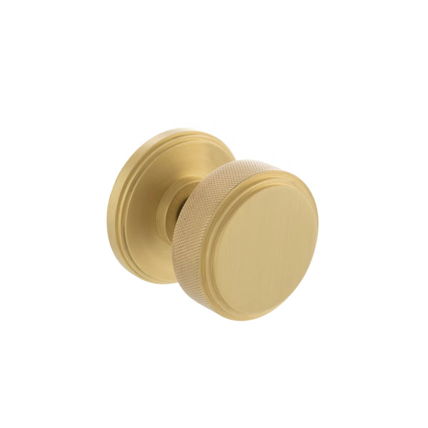 Millhouse Brass Harrison Solid Brass Knurled Mortice Knob on Concealed Fix Rose - Satin Brass - MH450KSMKSB - Choice Handles