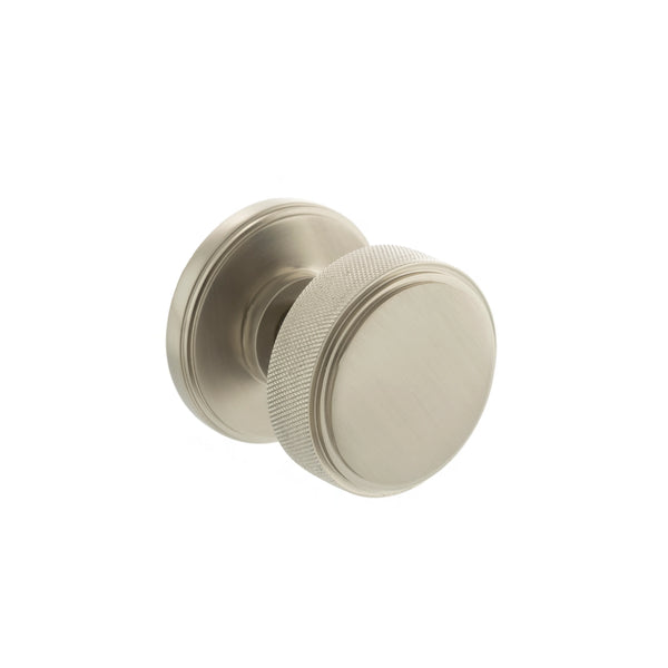 Millhouse Brass Harrison Solid Brass Knurled Mortice Knob on Concealed Fix Rose - Satin Nickel - MH450KSMKSN - Choice Handles