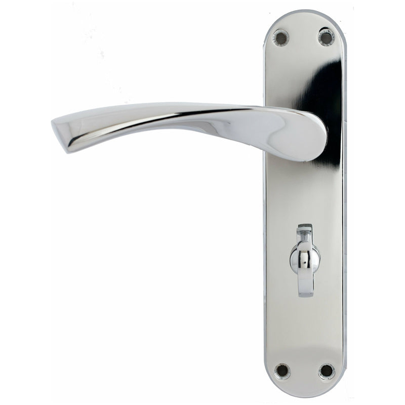 Darcel - Moselle Lever Latch Handle On Back Plate, Polished Chrome - DCMOLT-PC - Choice Handles