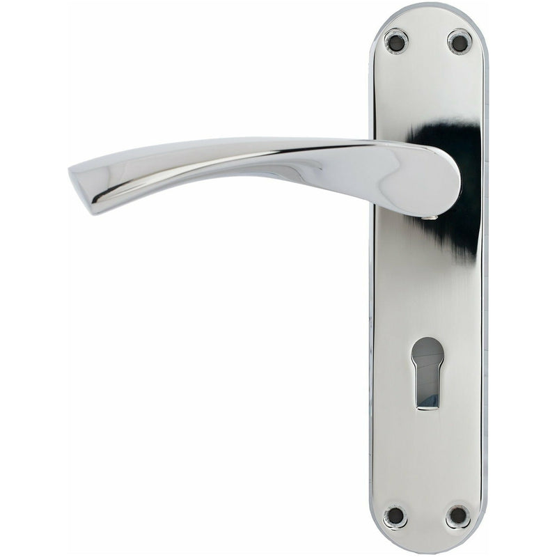 Darcel - Moselle Lever Latch Handle On Back Plate, Polished Chrome - DCMOLT-PC - Choice Handles