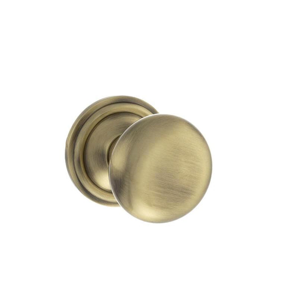 Atlantic Old English Harrogate Solid Brass Mushroom Mortice Knob on Concealed Fix Rose - Antique Brass - OE58MMKAB - Choice Handles