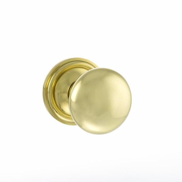 Atlantic Old English Harrogate Solid Brass Mushroom Mortice Knob on Concealed Fix Rose - Polished Brass - OE58MMKPB - Choice Handles