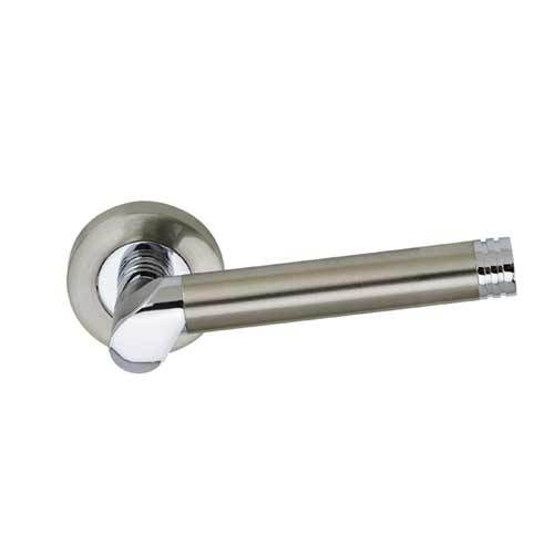 Darcel Odette Door Lever Handle On Round Rose, Satin Nickel/Polished Chrome - DCODE-SNCP - Choice Handles