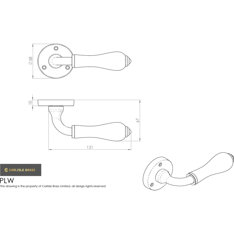 Carlisle Brass - Porcelain Lever on Round Rose - Plain White / Polished Brass - PLW - Choice Handles