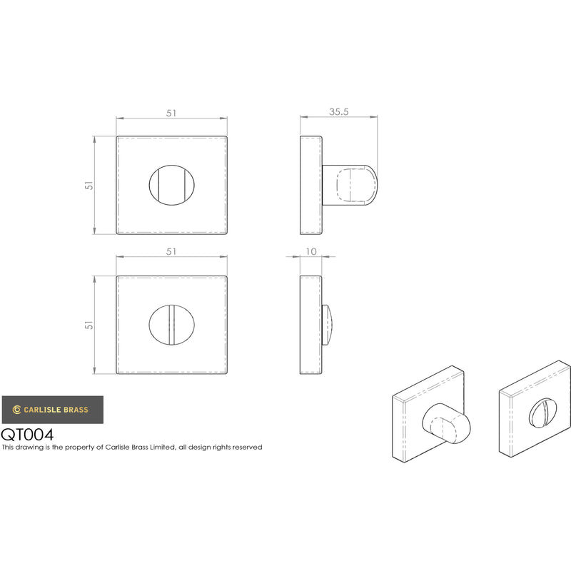 Manital - Square Standard Turn And Release - Satin Brass - QT004SB - Choice Handles