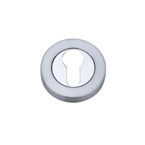 Darcel - Round Euro Profile Escutcheon, Satin Chrome/Polished Chrome - FEESC-SPC (Pair) - Choice Handles