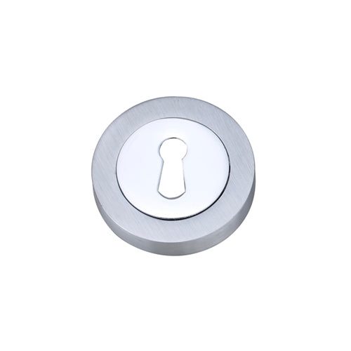 Darcel - Round Key Hole Escutcheon, Satin Chrome/Polished Chrome - FESC-SPC (Pair) - Choice Handles