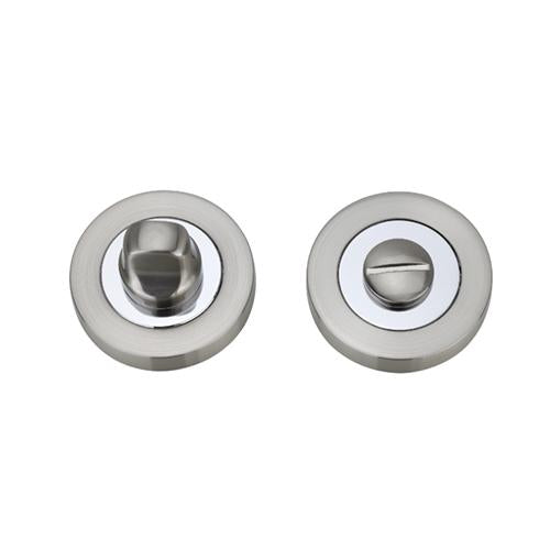 Darcel - Bathroom Round Thumb Turn and Release, Satin Nickel / Polished Chrome - FWCTT-SNCP - Choice Handles