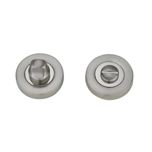 Darcel - Bathroom Round Thumb Turn and Release, Satin Nickel / Polished Nickel - FWCTT-SNNP - Choice Handles