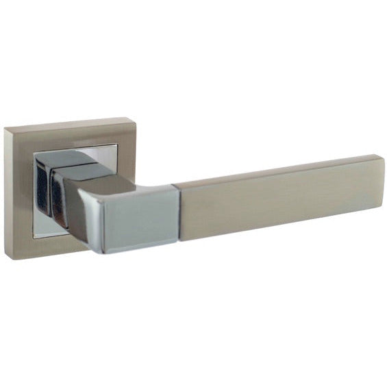 STATUS Montana Designer Lever on S4 Square Rose - Satin Nickel/Polished Chrome - S40SSNPC - Choice Handles