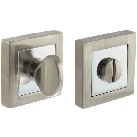 STATUS WC Turn and Release on S4 Square Rose - Satin Nickel/Polished Chrome - S4WCSSNPC - Choice Handles