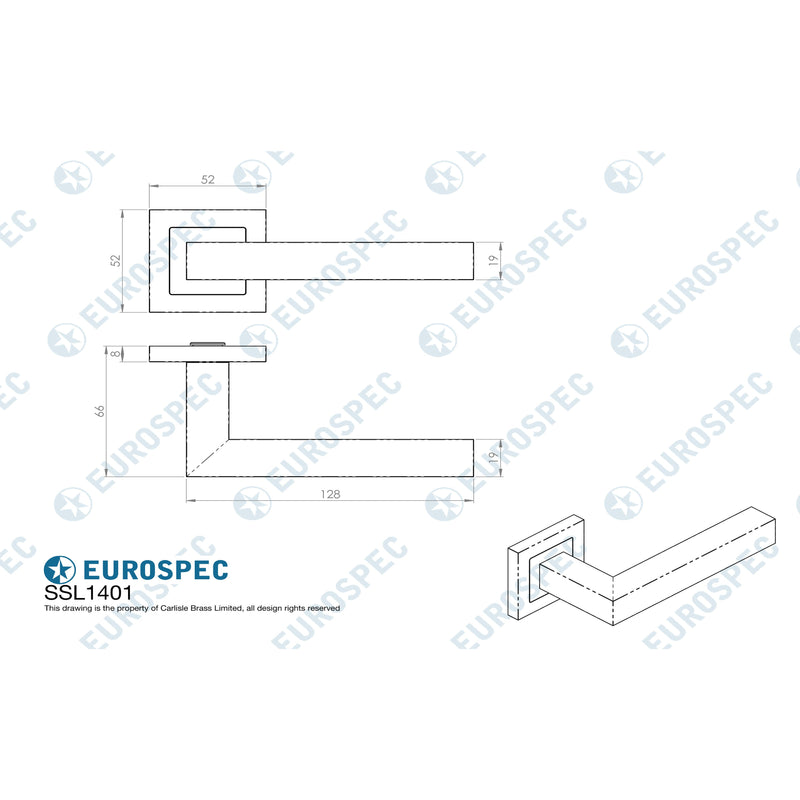Eurospec - Alvar Designer Lever on Sprung Square Rose - Satin Stainless Steel - SSL1401SSS - Choice Handles