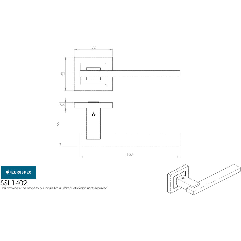 Eurospec - Tange Designer Lever on Sprung Square Rose - Satin Stainless Steel - SSL1402SSS - Choice Handles